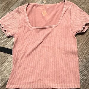 Marshalls Ribbed Square-Neck Short Sleeve Top - Rose